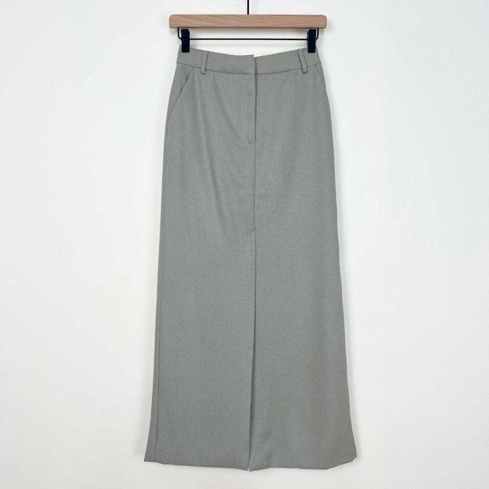 New Moon River Linen Blend High Waist Split Maxi Skirt Preppy Academia 2000s Y2K - Picture 3 of 9